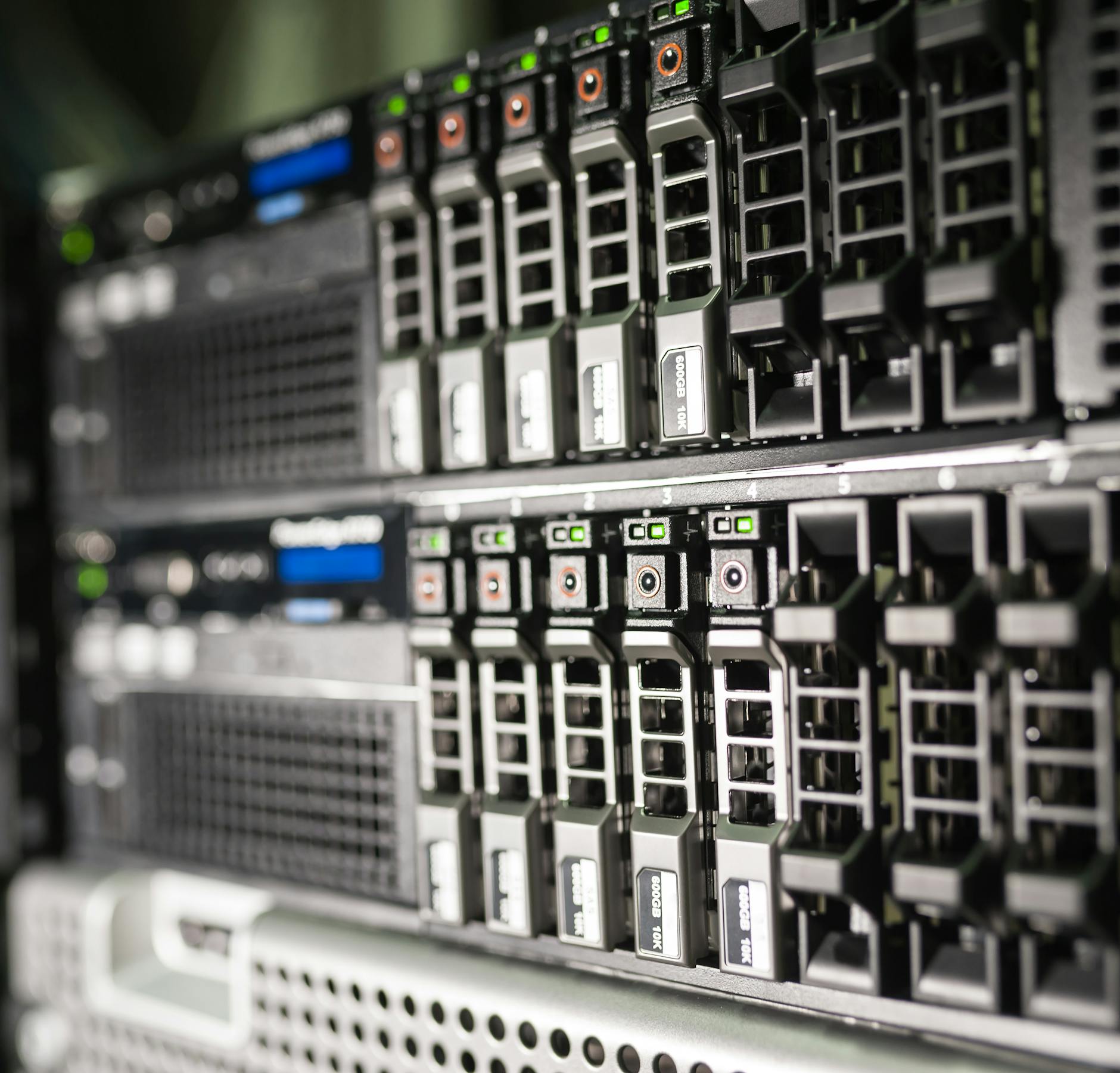 Close-up of server equipment in a modern data center highlighting technology infrastructure.