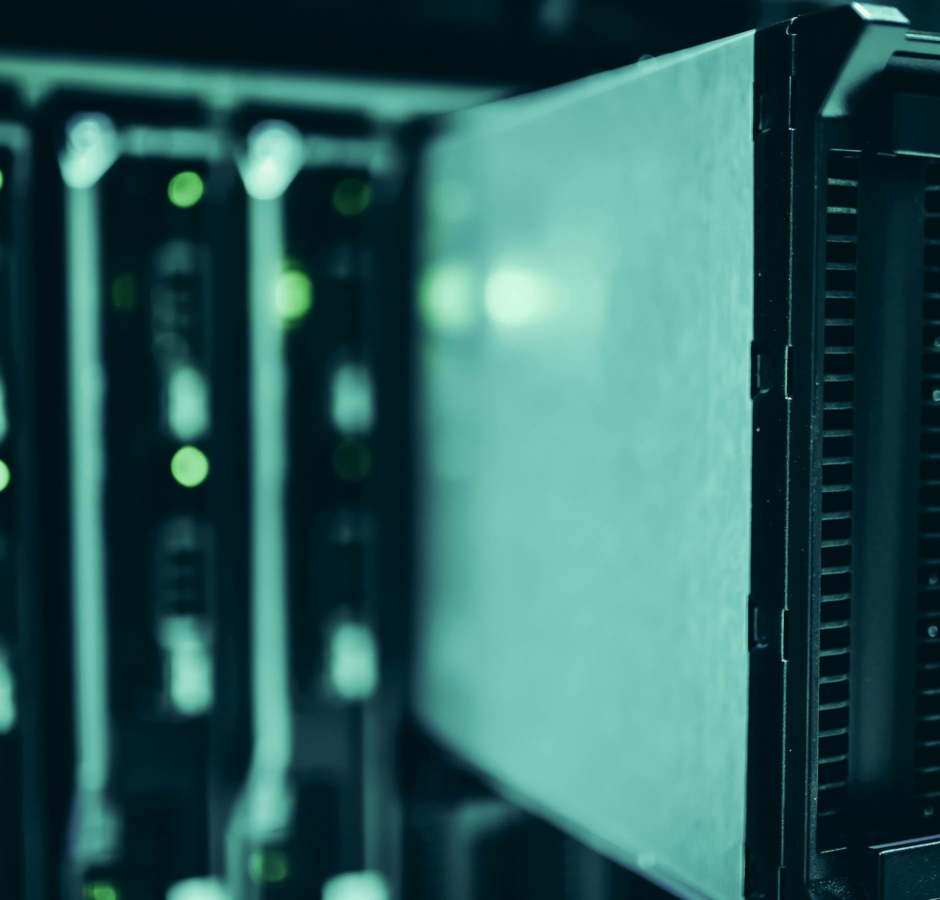 Close-up of server racks in a data center highlighting modern technology infrastructure.
