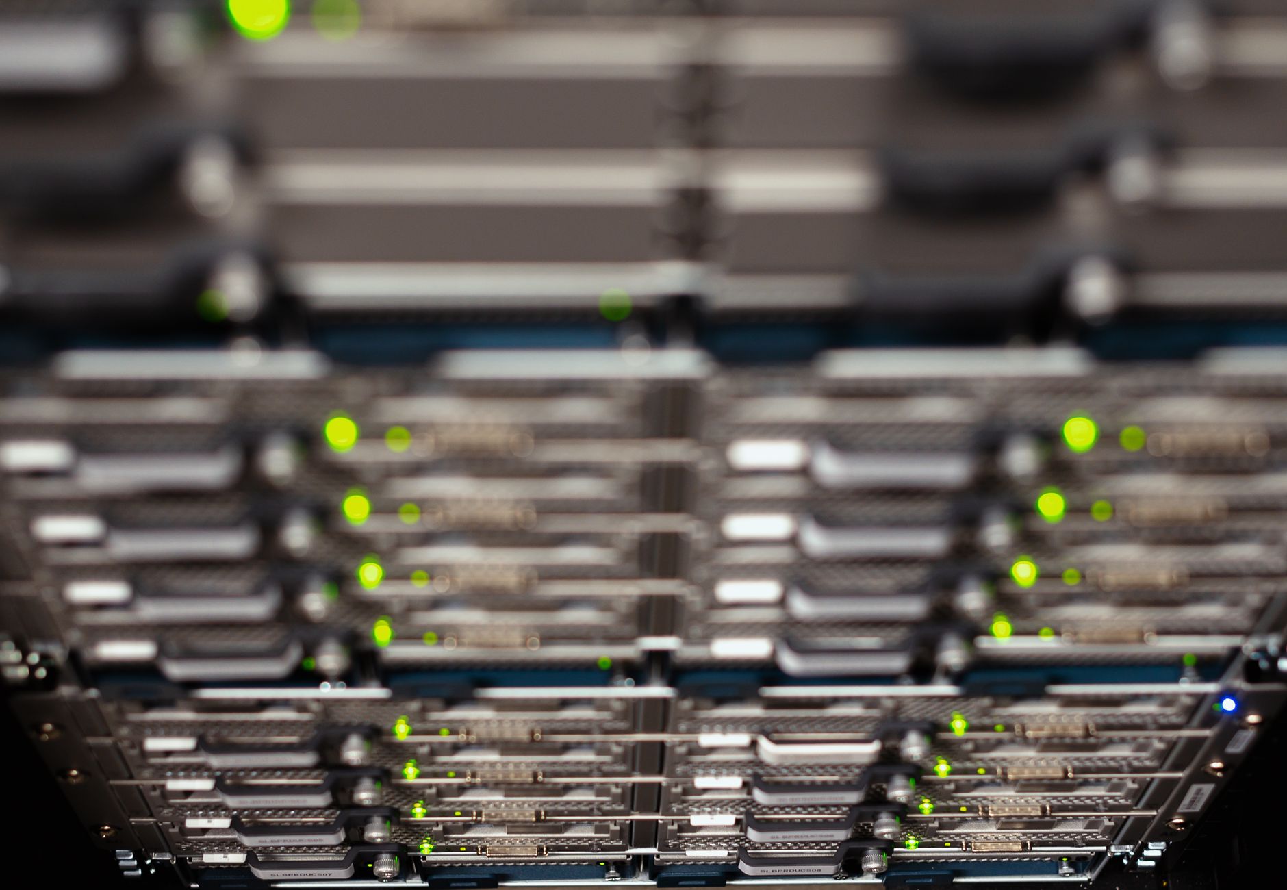 From above contemporary server cable trays without wires located in modern data center